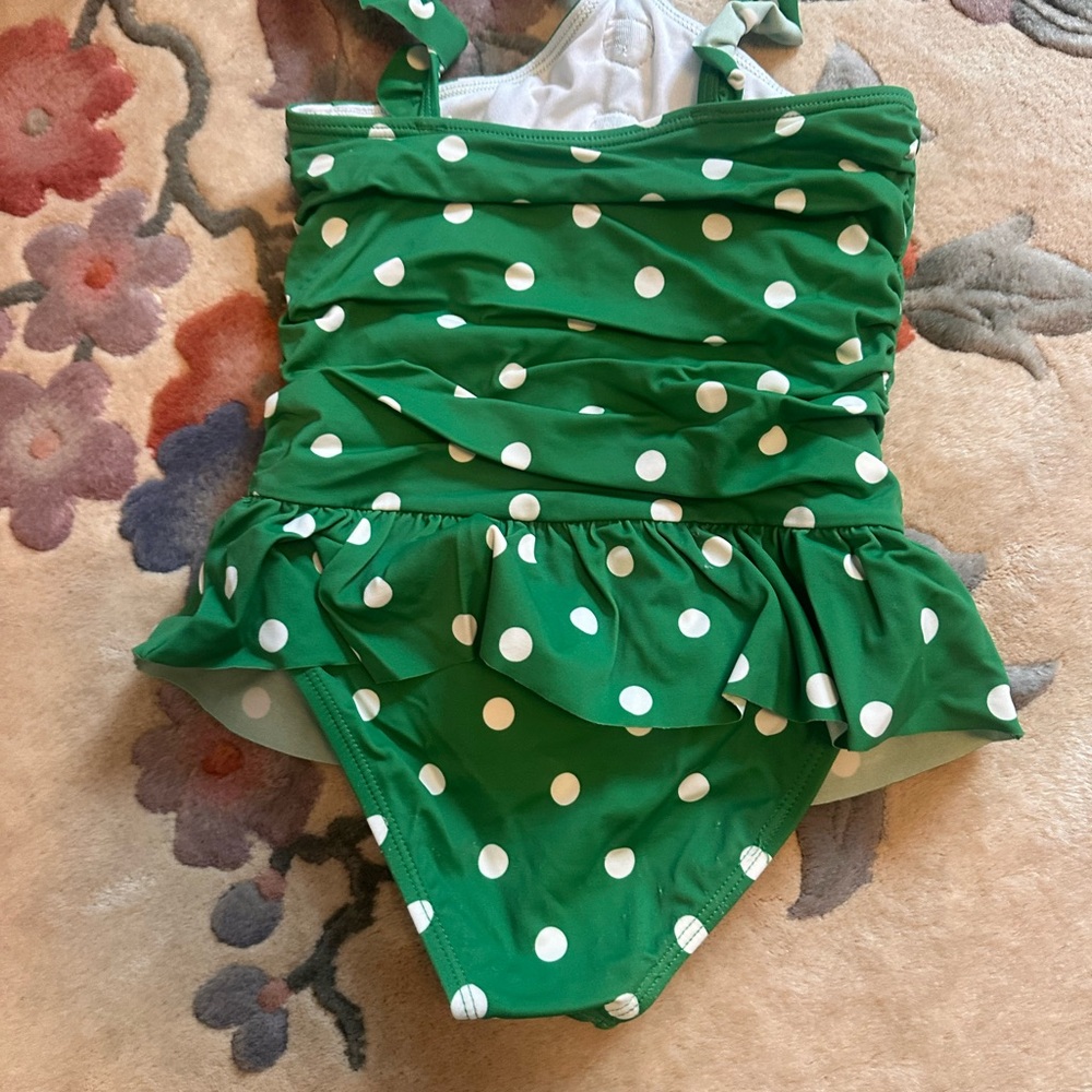 Janie and Jack Green and White Polka Dot One Piece Swimsuit - Picture 3 of 3